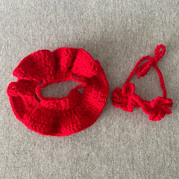 Handmade Crochet Red Floral Outfit for 17cm Plush Doll 2-Piece Set - Picture 7 of 7